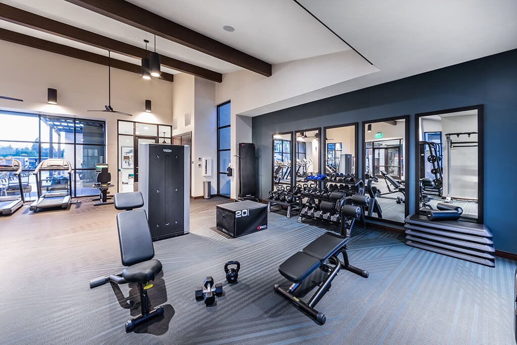 Fitness center weights at The Braydon Apartments in Napa CA
